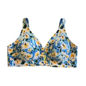 Knix Revolution Full Coverage Bouquet Blue Floral Bra Wireless Size L+ V-Neck